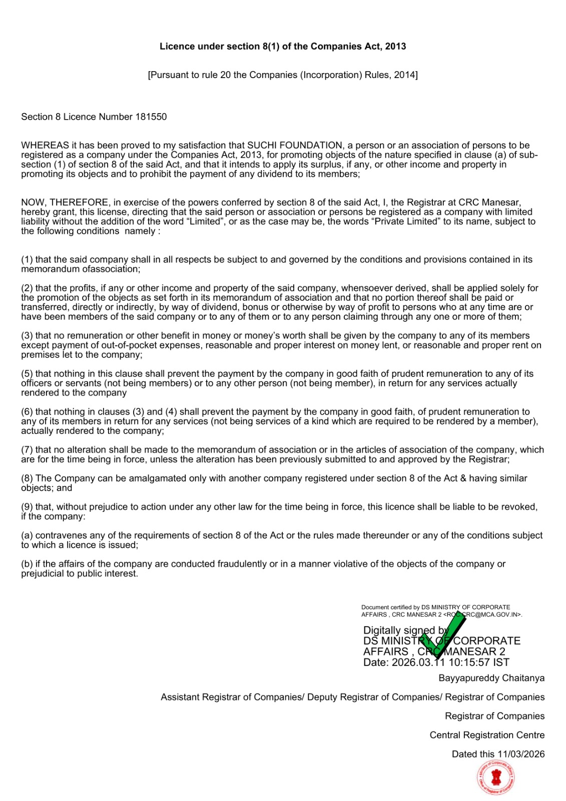 Section 8 Certificate